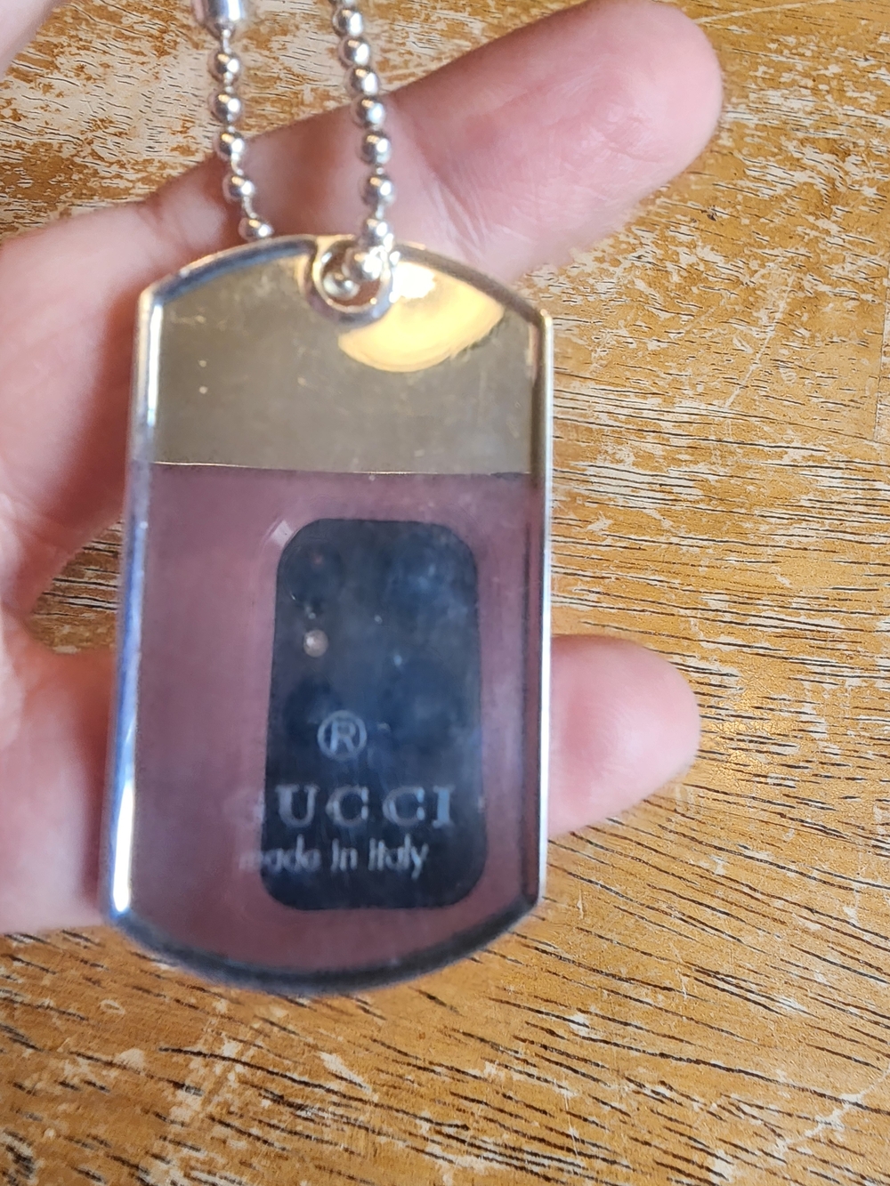 Gucci Sterling Silver Dog Tag Keychain featuring a polished rectangular plate